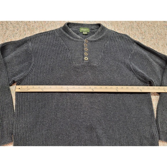 Eddie Bauer Sweater Men XL Grey Henley Chunk Knit Fisherman Outdoors Heavy USA - Picture 10 of 14